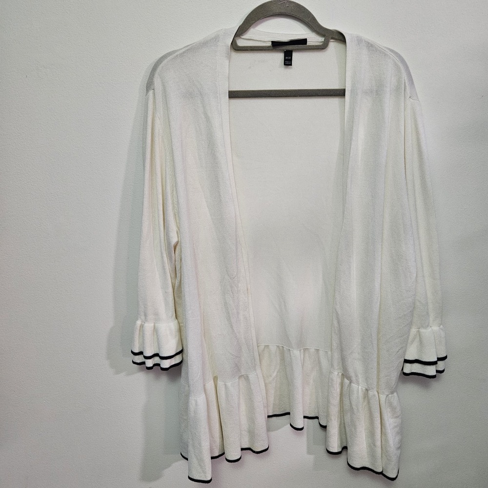 Lane Bryant Ruffle 18/20 Long Sleeve Cardigan Sweater White Black Button Up Chic